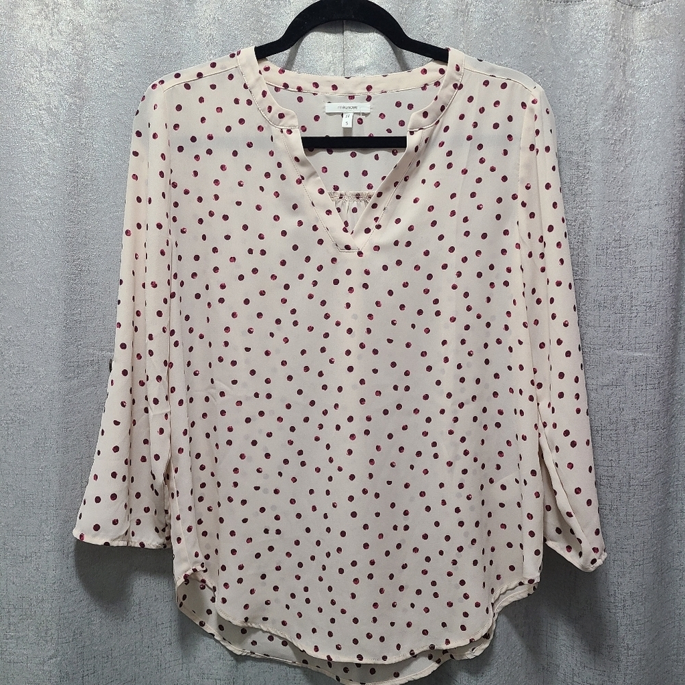 Maurices Cream‎ Blouse Purple Dots Sz Small Nwot